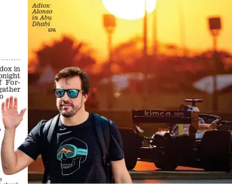  ?? EPA ?? Adios: Alonso in Abu Dhabi