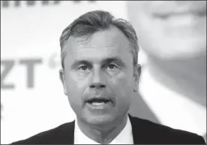  ?? AP ?? Presidenti­al candidate Norbert Hofer of the Freedom Party, which is anti-European Union, is the favorite going into the May 22 runoff in Austria.