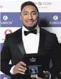  ??  ?? Fan power: Bundee Aki with his Supporters Player of the Year award