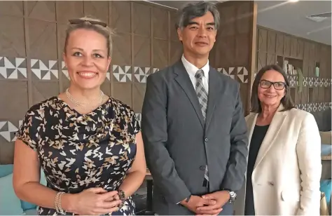  ?? Photo: Waisea Nasokia ?? From left: European Union counsellor PirjoLiisa Heikkila, EU Ambassador Sujiro Seam and Finland Ambassdor Satu Mattila- Budich in Nadi.