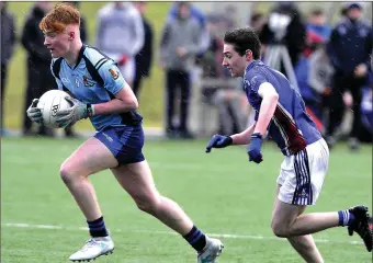  ??  ?? Luke Casserly of Summerhill College runs at the St Jarlath’s defence. Pic: Tom Callanan.
