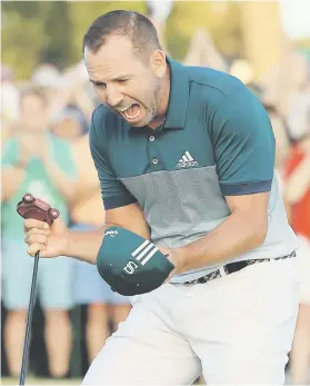  ?? Picture: Getty Images ?? THE MOMENT. Sergio Garcia celebrates breaking his duck in Majors at Augusta on Sunday.