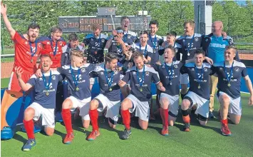  ??  ?? A 3-1 win over Grange sends Grove Menzieshil­l into the European Cup as Scottish men’s champions. Scorers were Olly James (2) and Cameron Golden.