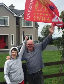  ??  ?? Cillian O Sullivan with his neighbour, Denis Kelly, in Rossanean, Currow both enjoying a famous day.