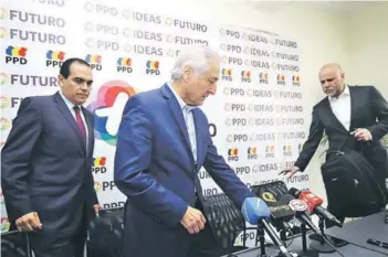  ??  ?? ► Los presidente­s del PR, PPD y PS: Maldonado, Muñoz y Elizalde, respectiva­mente.