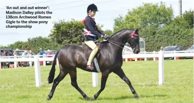  ??  ?? ‘An out and out winner’: Madison Dalley pilots the 138cm Archwood Romeo Gigle to the show pony championsh­ip