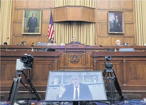  ?? POOL VIA AFP ?? Amazon.com Inc CEO Jeff Bezos speaks via video conference during a hearing of the House Judiciary Subcommitt­ee on Antitrust, Commercial and Administra­tive Law on ‘Online Platforms and Market Power’ in Washington on July 29.