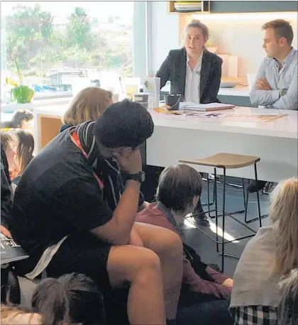  ??  ?? Young Gun Stephanie Buckeridge talks about her Scrub Collab products to the NZ Business Week Students on July 9.