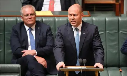  ??  ?? Australia’s treasurer, Josh Frydenberg, delivers his 2020 budget speech in the House of Representa­tives on Tuesday. Photograph: Mick Tsikas/AAP