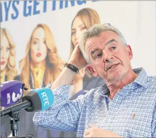  ?? Niall carson/pa via ap ?? Ryanair boss Michael O’leary reacts during a media conference in Dublin, Ireland, discussing the budget airline’s flight schedules. Ryanair is believed to be cancelling up to 50 flights every day over the next six weeks because it “messed up” its...