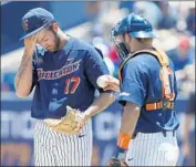  ??  ?? FULLERTON STARTER Colton Eastman had one of his worst games, giving up 12 hits in seven innings.