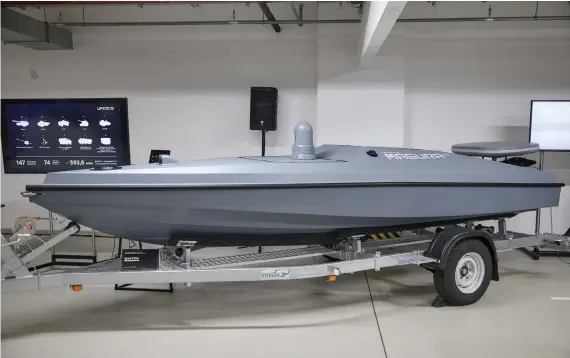  ?? ARKIVBILD: DANIYAR SARSENOV ?? En Magura V5 på en bild från Ukrainas departemen­t för digital omställnin­g. Magura sägs vara en akronym för ”maritime autonomous guard unmanned robotic apparatus”.