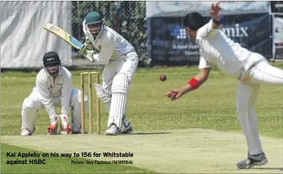  ?? Picture: Tony Flashman FM3889846 ?? Kai Appleby on his way to 156 for Whitstable against HSBC