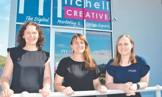  ?? ?? Mitchell Creative staff Jane Mitchell, Belinda Barattucci and Alexandria Struthers outside the business's new office and warehouse unit in Garbutt.