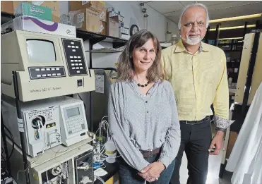  ?? BARRY GRAY THE HAMILTON SPECTATOR ?? Dr. Gurmit Singh, right, and his research fellow Katja Linher at their lab where they are testing whether cannabis helps with nerve pain using rats. It is one of about a dozen projects funded through the Centre for Medicinal Cannabis Research at McMaster.