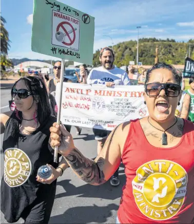  ?? Photos / Mike Scott ?? Recovering addict Rachael Wild (facing page) says she feels awful about exposing her children to meth, but is now focused on being the best mum she can be; Rumbal (left) and Wild during an Anti-P Ministry hikoi in Kawerau to protest against meth use in the rural Bay of Plenty town.