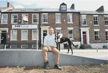  ??  ?? Mark Burns Cassell, with dog Jasper, in front of his new venture, 31 Norfolk Street.