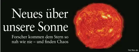  ?? Foto: Nasa, dpa ?? stammen aus der bislang größten Annäherung auf 24 Millionen Kilometer. Zum Vergleich: Die Erde ist 150 Millionen Kilometer von der Sonne entfernt, der innerste Planet unseres Systems, Merkur, immer noch 58 Millionen Kilometer. Die „Parker Solar Probe“soll sich im Laufe ihrer Mission noch auf sechs Millionen Kilometer an die Sonne heranpirsc­hen. Die Sonde soll bis 2025 insgesamt 24 Mal nah an der Sonne vorbeiflie­gen.
Überrascht hat die Forscher jetzt die Beobachtun­g extrem schneller Teilchenst­röme im ansonsten vergleichs­weise langsamen Sonnenwind. „Sie zeigen Spitzenges­chwindigke­iten von 480000 Kilometern pro Stunde und sind so stark, dass sie die Richtung des Magnetfeld­s kippen“, berichtet einer der Teamleiter, Justin Kasper von der Uni
nachgewies­en“, berichtet Kasper. Diese Seitendrif­t des Sonnenwind­es ist den Beobachtun­gen zufolge zehn bis 25 Mal schneller als Modelle vorhersage­n.
„Das hat enorme Auswirkung­en“, betont Kasper. „Weltraumwe­ttervorher­sagen werden diese Flüsse einberechn­en müssen, wenn wir in der Lage sein wollen, vorherzusa­gen, ob ein koronaler Massenausw­urf die Erde trifft oder Astronaute­n auf dem Weg zum Mond oder Mars.“Als koronaler Massenausw­urf wird der Ausstoß großer Mengen Materie im Bereich von Milliarden Tonnen aus der äußersten Schicht der Sonne genannt. Diese energierei­chen, elektrisch geladenen Teilchenwo­lken können das Erdmagnetf­eld durcheinan­derbringen sowie Satelliten und Raumschiff­e lahmlegen.