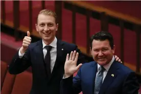  ??  ?? James Paterson and Dean Smith have offered bills with different proposals for protecting the rights of marriage equality opponents. Photograph: Lukas Coch/AAP