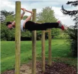  ??  ?? Show of strength Ayr man Stuart Duthie practicing calistheni­cs, which he hopes to bring to people in Ayrshire with his plans for a series of outdoor, Muscle Beach- style, gym