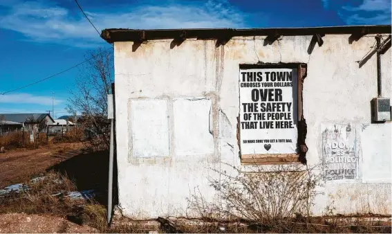  ?? Photos by Joel Angel Juarez / New York Times ?? Murals such as this one have been critical of Marfa’s coronaviru­s safety precaution­s. The Big Bend region has one hospital for 12,000 square miles.