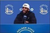  ?? KARL MONDON — BAY AREA NEWS GROUP ?? The Golden State Warriors' Chris Paul speaks at Chase Center in San Francisco on April 17.