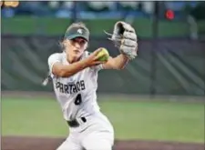  ?? JOHN BLAINE — FOR THE TRENTONIAN ?? Steinert’s Kaylee Whittaker pitches against Lodi Immaculate in the Tournament of Champions final, won by the Spartans, 9-0. Whittaker is our CVC Player of the Year.