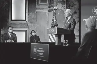  ?? [CAROLYN KASTER/ASSOCIATED PRESS FILE PHOTO] ?? President-elect Joe Biden announces his climate and energy team nominees and appointees Dec. 20 at The Queen Theater in Wilmington Del.