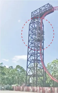  ??  ?? Thrillseek­ers are trapped in stuck rollercoas­ter ride in an amusement park in Gold Coast, Australia in this still image taken from a video obtained on social media. — Reuters photo