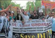  ?? AFP ?? Students protest against the Akhil Bharatiya Vidyarthi Parishad in New Delhi on Tuesday.