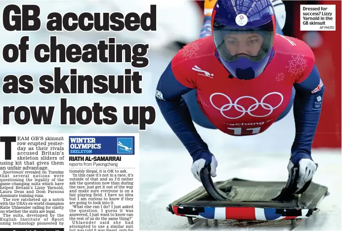  ?? AP PHOTO ?? Dressed for success? Lizzy Yarnold in the GB skinsuit