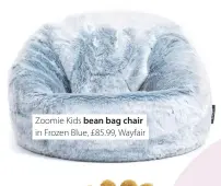  ??  ?? Zoomie Kids bean bag chair in Frozen Blue, £85.99, Wayfair