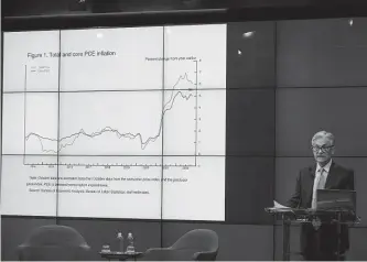  ?? Drew Angerer/getty Images ?? Chair of the U.S. Federal Reserve Jerome Powell speaks at the Brookings Institutio­n on Nov. 30. What did the Fed chair say? Underlying inflation appears to be falling.