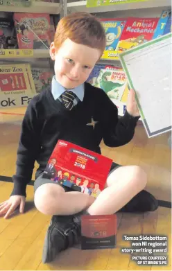  ?? PICTURE COURTESY
OF ST BRIDE’S PS ?? Tomas Sidebottom
won NI regional story-writing award