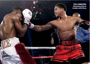  ?? Photo: MIKEY WILLIAMS/TOP RANK ?? STILL UNBEATEN: Stevenson has no trouble with Clary