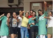  ?? — G.N. JHA ?? Students celebrate at St. Thomas School at Mandir Marg in New Delhi after CBSE Class 10 results were out on Tuesday.