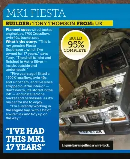  ??  ?? BUILD 95% COMPLETE Engine bay is getting a wire-tuck. TURN TO PAGE 36 FOR EVEN MORE OF YOUR CLASSIC FORD PROJECTS!