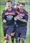  ??  ?? Brian Mackay congratula­tes Craig MacEwan after he slots home his second penalty of the match.