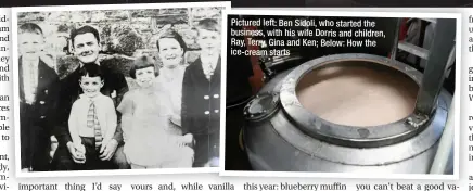  ??  ?? Pictured left: Ben Sidoli, who started the business, with his wife Dorris and children, Ray, Terry, Gina and Ken; Below: How the ice-cream starts