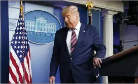  ?? THE ASSOCIATED PRESS ?? President Donald Trump leaves the podium after speaking at the White House, Nov. 5, in Washington.