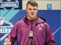  ?? JOE ROBBINS / GETTY IMAGES ?? Notre Dame offensive lineman Mike McGlinchey is seen as able to start right away at left tackle, but he also started 13 games on the right side in 2015. He’s done incredible work to morph into a lineman of this caliber, putting on 50 to 60 pounds since...