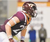  ?? COURTESY OF DAVE KNACHEL/VIRGINIA TECH SPORTS INFORMATIO­N ?? Linebacker Dax Hollifield has quickly impressed with his work ethic.