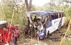  ??  ?? Wreckage of the King Lion bus that killed 43 passengers in Nyamakate, Karoi