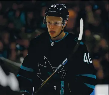  ?? NHAT V. MEYER — STAFF PHOTOGRAPH­ER ?? The Sharks’ Antti Suomela was placed on waivers and will go to the Barracuda or the taxi squad if he isn’t picked up.