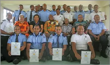  ??  ?? Officers from the National Fire Authority and St John with invited guests in Suva on Friday.