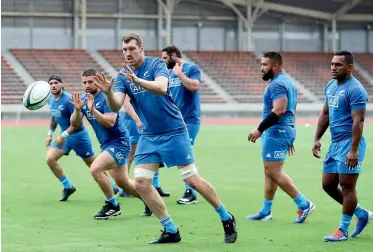  ?? GETTY IMAGES ?? Brodie Retallick runs through drills during an All Blacks training session at Kashiwa no Ha Park Stadium yesterday in Kashiwa, Chiba.