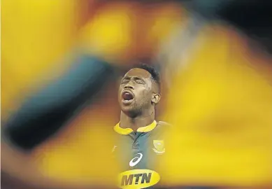  ?? / ANDREW BOYERS / REUTERS ?? Springbok captain Siya Kolisi in full voice during Wales and South Africa’s national anthems before the match at the Principali­ty Stadium in Cardiff.