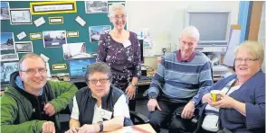  ??  ?? Family history Mark Hilditch with Blairgowri­e Genealogy Centre volunteers Annette Stewart, Gillian Lappin, Wylie Smith and Wilma Philip