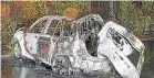  ?? NZ POLICE ?? The charred remains of the fleeing car, which exploded after crashing in Christchur­ch, killing the three teenage boys inside. The vehicle crashed into a tree after hitting road spikes placed by police after a pursuit was abandoned.