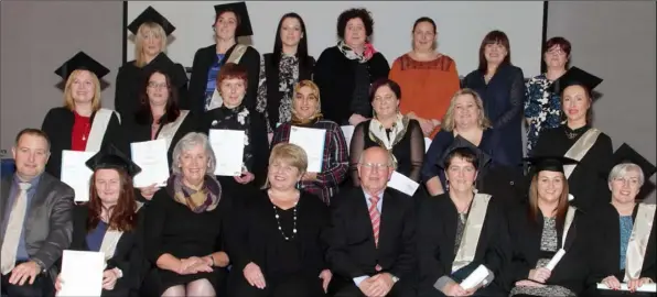  ??  ?? QQI Level 5 National Certificat­es in Early Childhood Care and Education, ECDL and QQI Component Awards: Graduates with Michael Cash and Madeleine Quirke, both CTEC Board of Management; Clodagh Dunleavy, Smythe Childcare, tutor; Ted Howlin, CTEC...